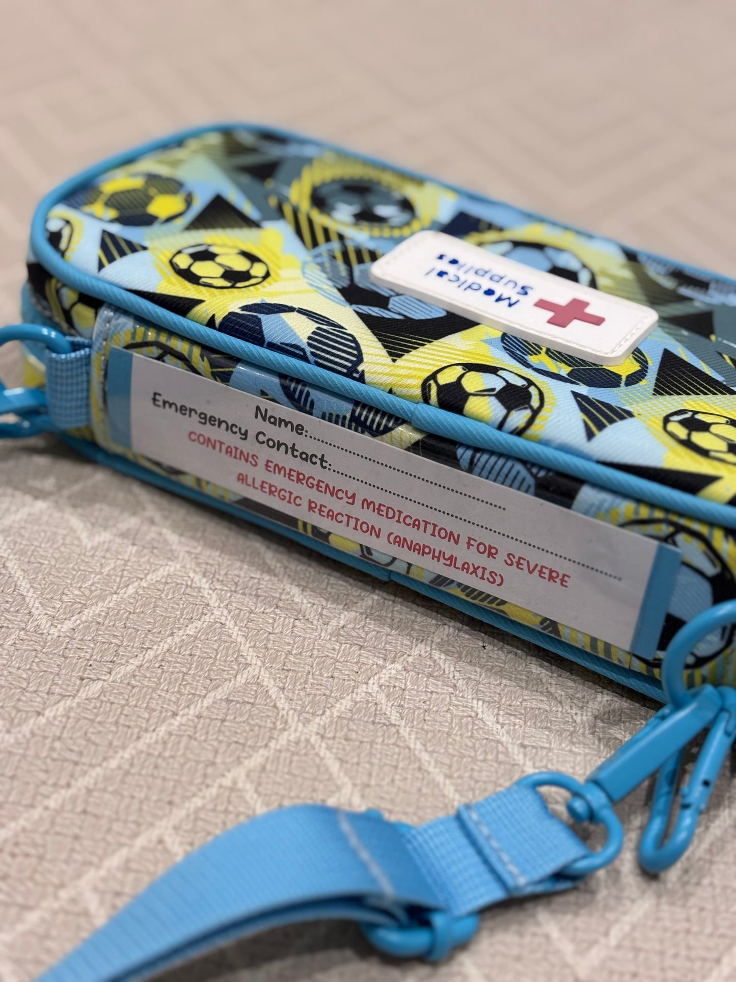 Football print insulated EpiPen case (medical case for EpiPens/Jext) - pre-order now for delivery in July