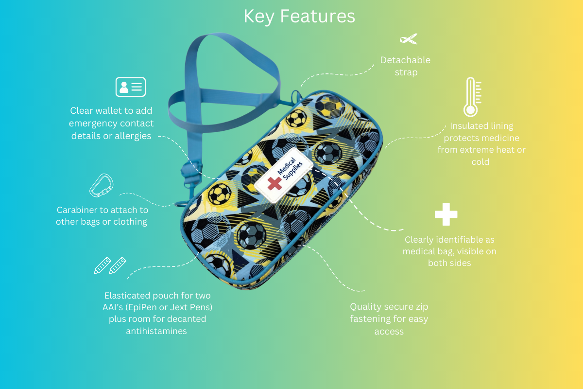 Football print insulated EpiPen case (medical case for EpiPens/Jext) - pre-order now for delivery in July